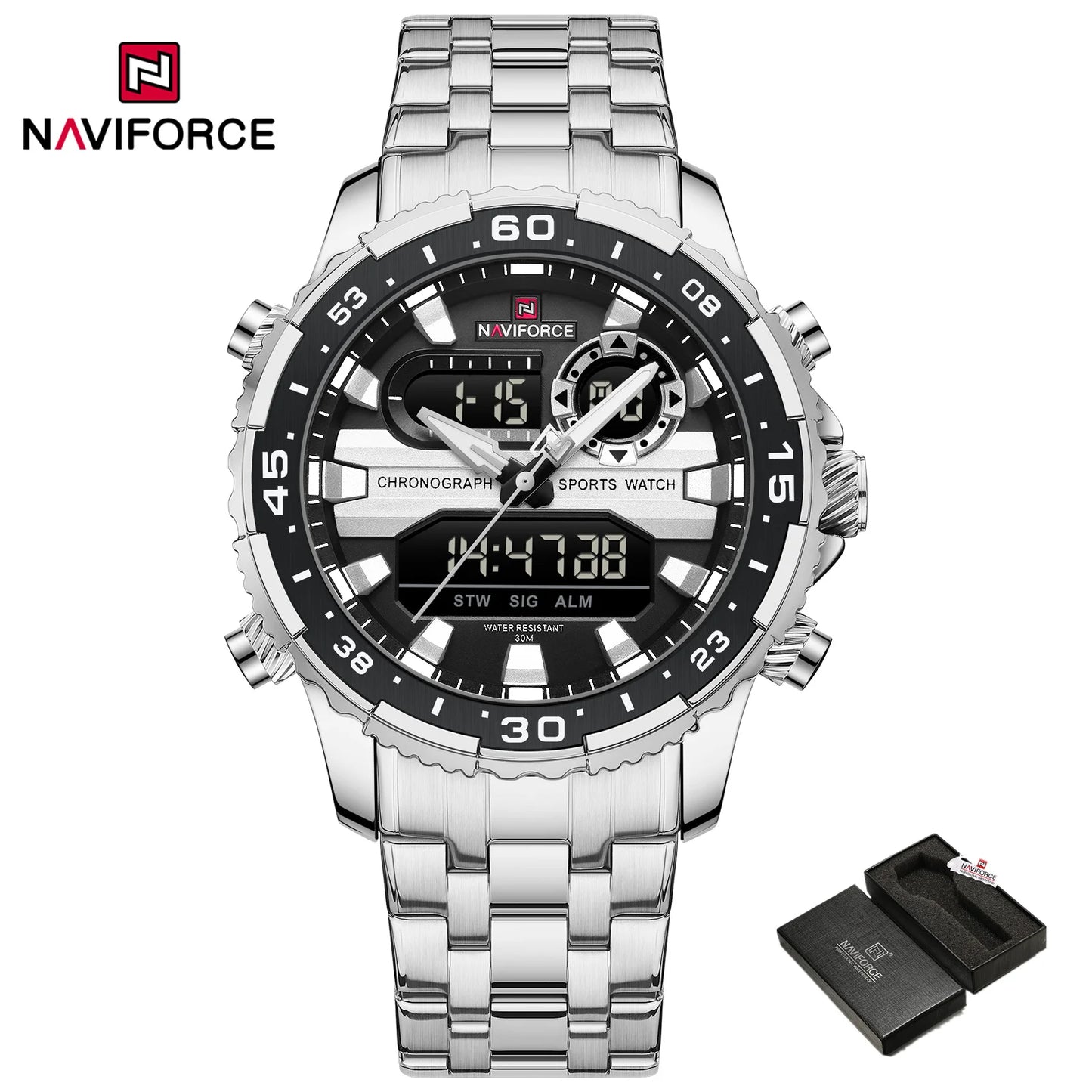 NAVIFORCE Men's Quartz Watch LCD Digital Waterproof