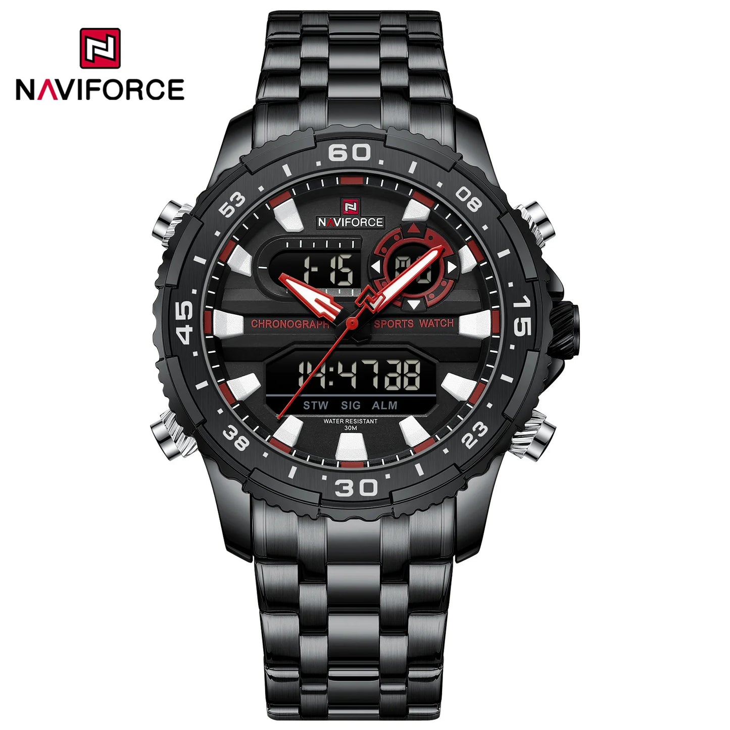NAVIFORCE Men's Quartz Watch LCD Digital Waterproof
