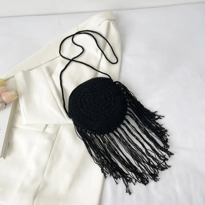 Handmade Cotton Woven Knitted Tassel Crossbody Bag Vintage Shoulder