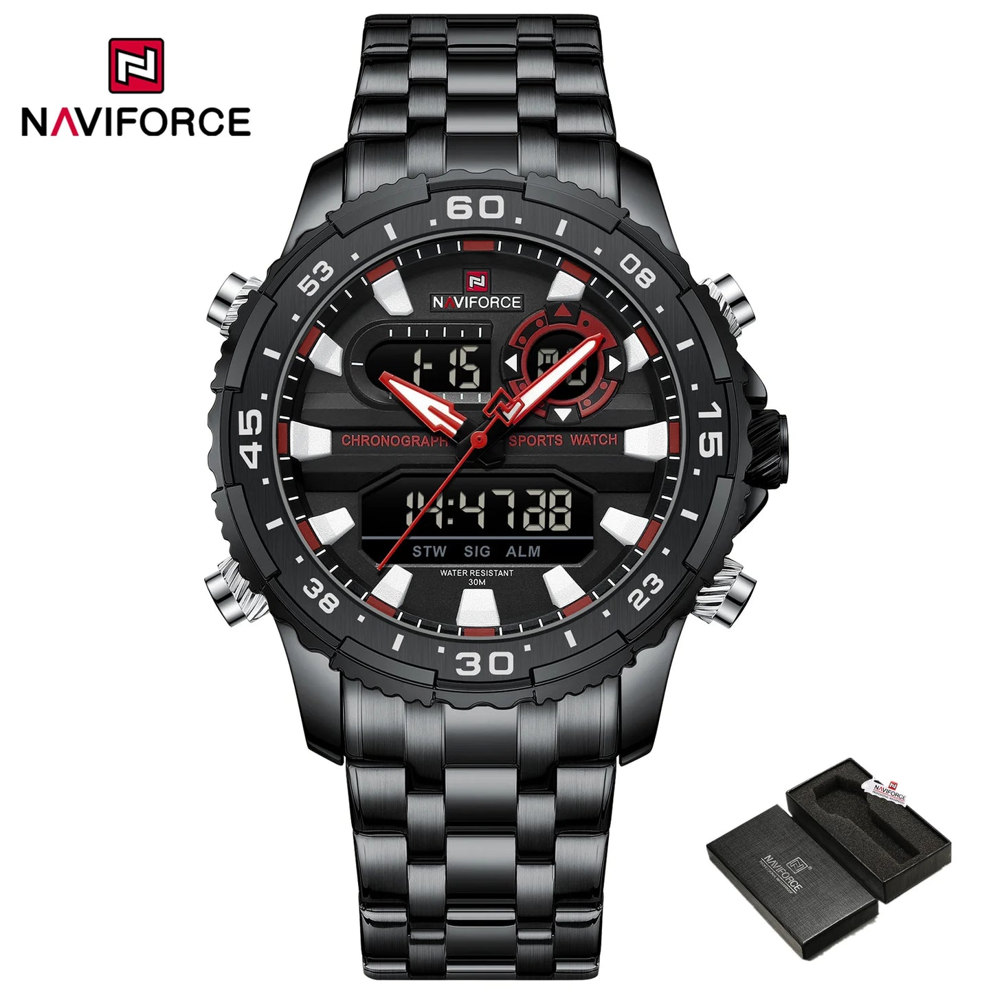 NAVIFORCE Men's Quartz Watch LCD Digital Waterproof