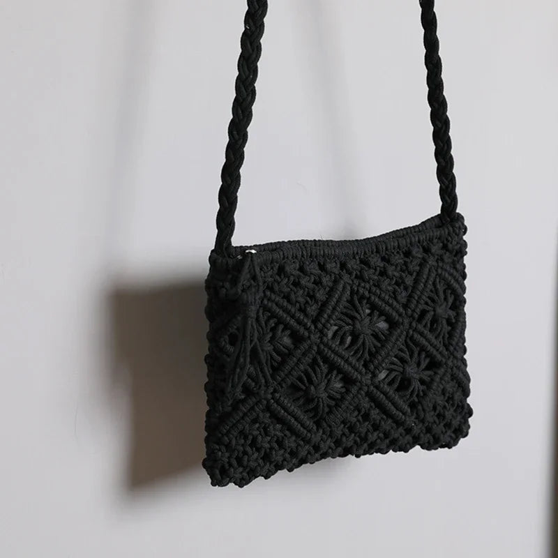 Handmade Cotton Woven Knitted Tassel Crossbody Bag Vintage Shoulder