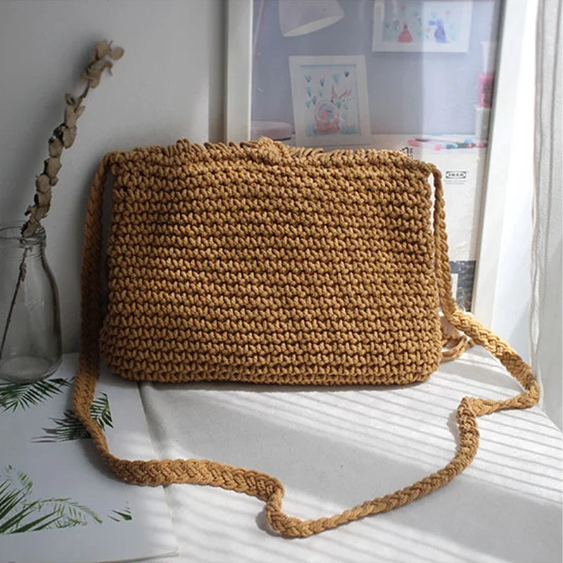 Handmade Cotton Woven Knitted Tassel Crossbody Bag Vintage Shoulder