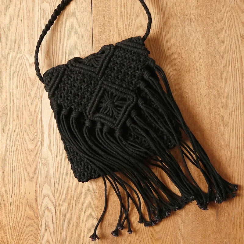 Handmade Cotton Woven Knitted Tassel Crossbody Bag Vintage Shoulder