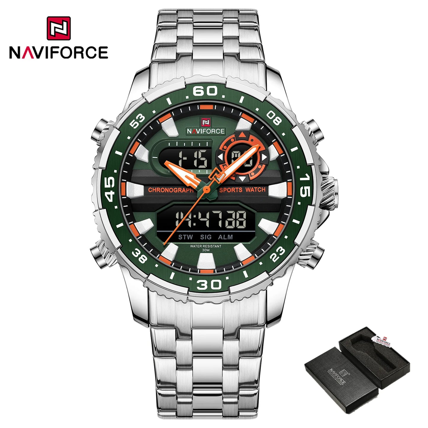 NAVIFORCE Men's Quartz Watch LCD Digital Waterproof