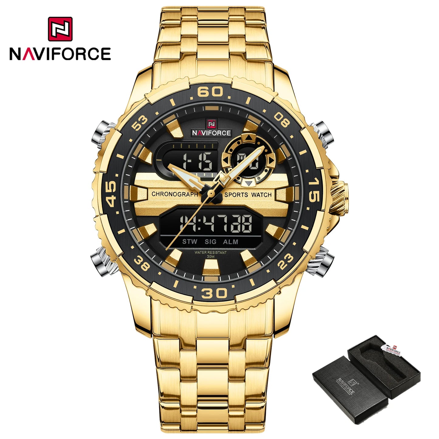 NAVIFORCE Men's Quartz Watch LCD Digital Waterproof