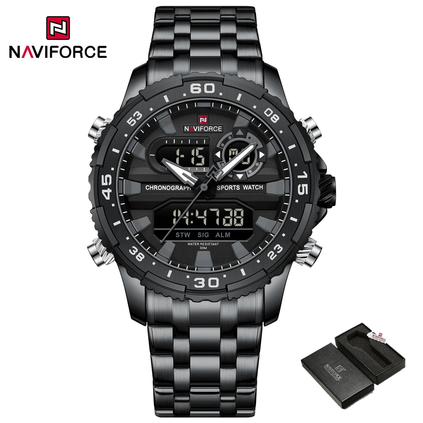 NAVIFORCE Men's Quartz Watch LCD Digital Waterproof