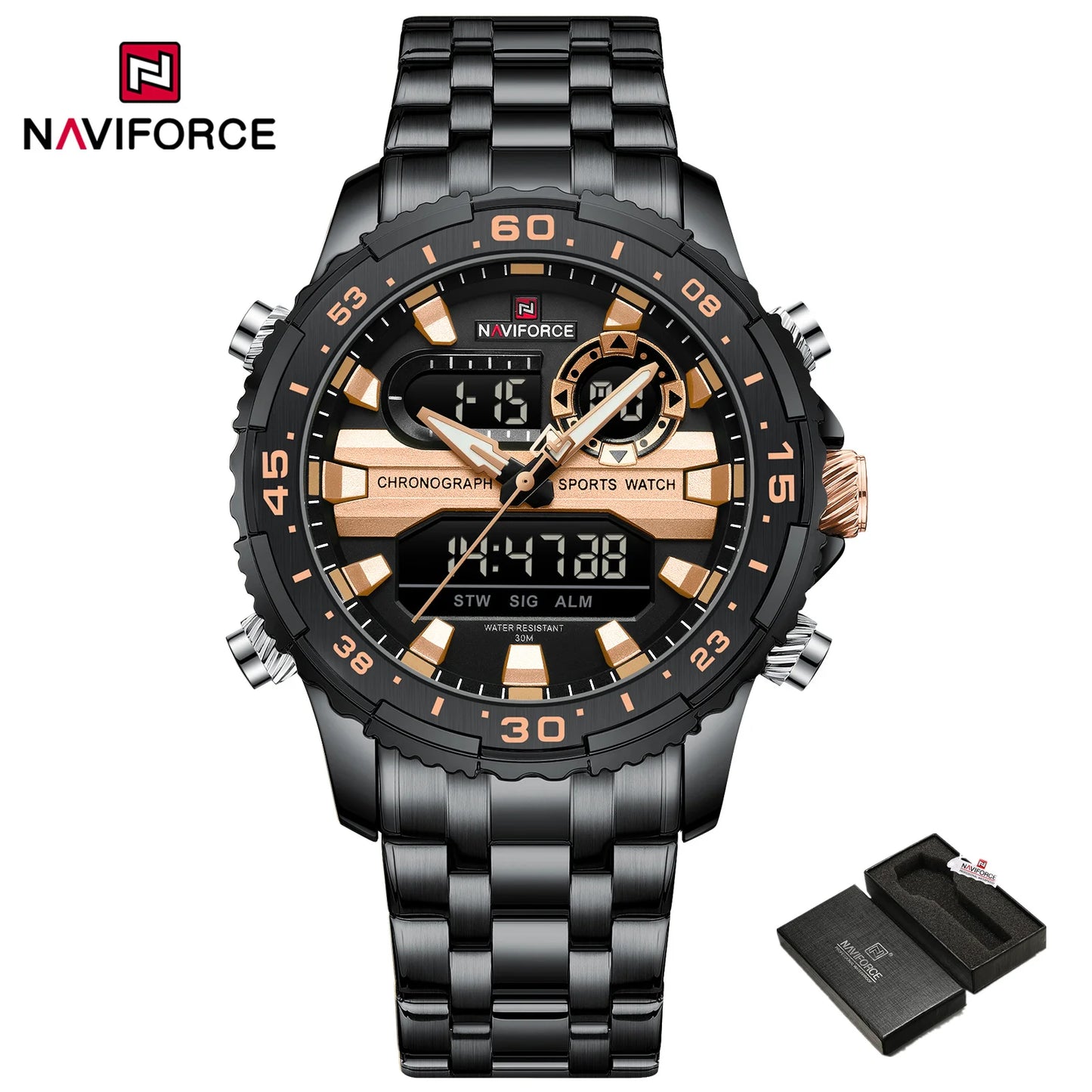 NAVIFORCE Men's Quartz Watch LCD Digital Waterproof