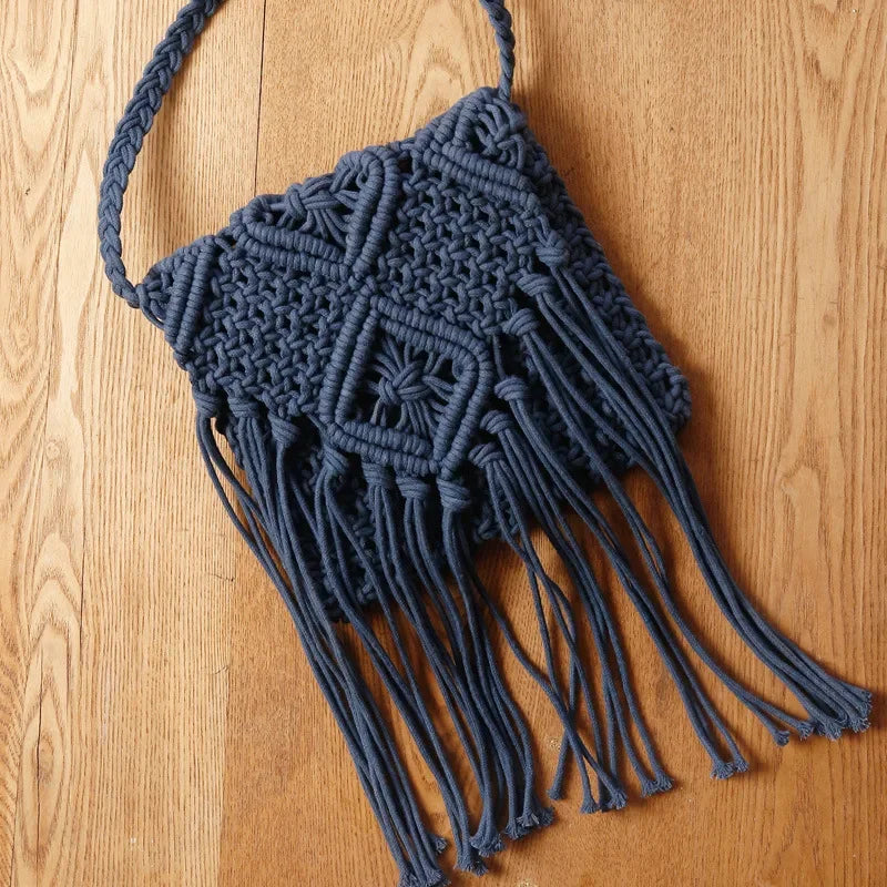 Handmade Cotton Woven Knitted Tassel Crossbody Bag Vintage Shoulder