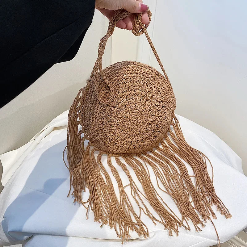 Handmade Cotton Woven Knitted Tassel Crossbody Bag Vintage Shoulder