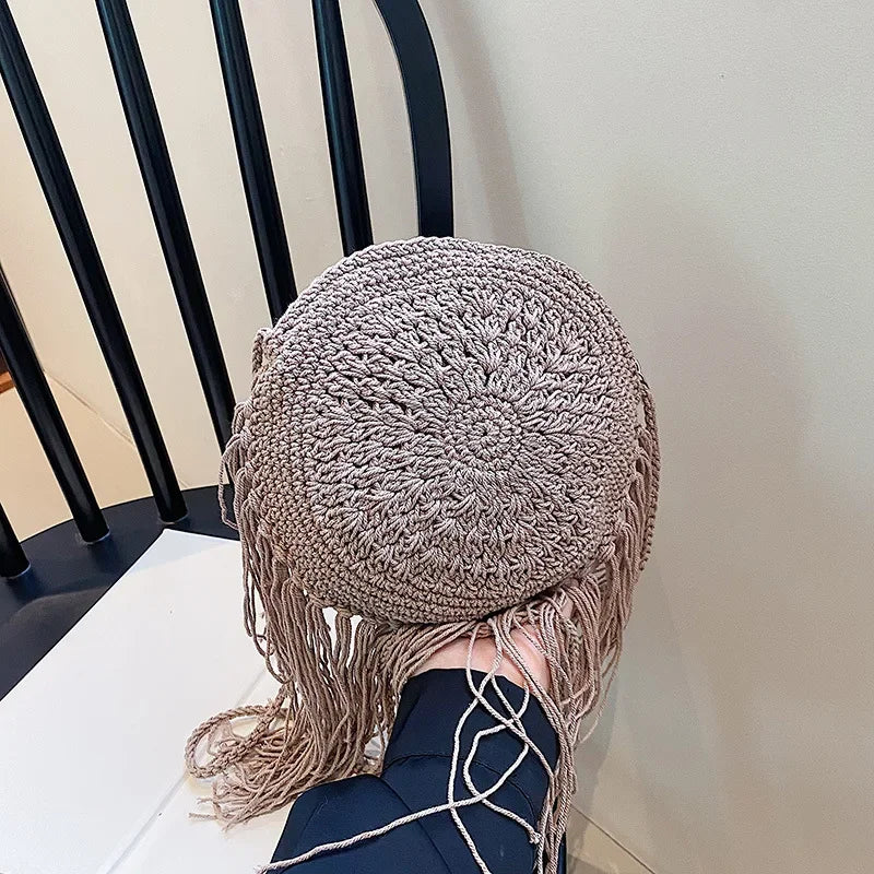 Handmade Cotton Woven Knitted Tassel Crossbody Bag Vintage Shoulder