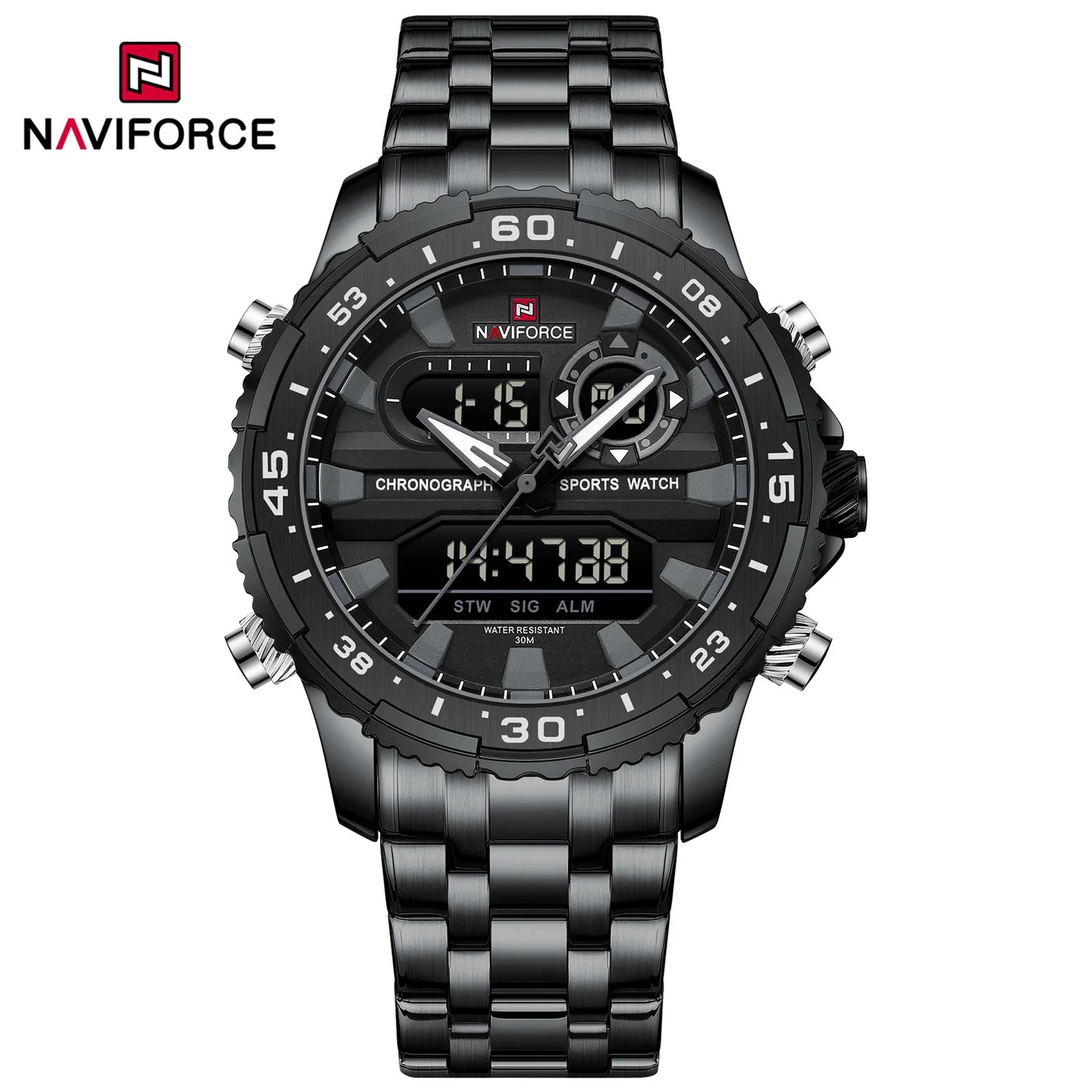 NAVIFORCE Men's Quartz Watch LCD Digital Waterproof