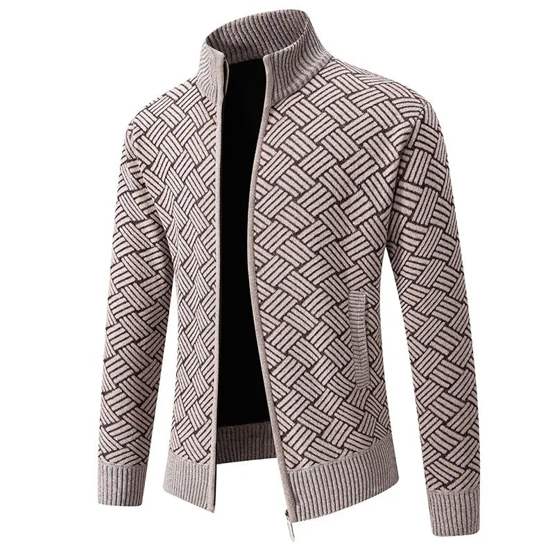 Men Jacket  Geometric Zipper Fly Stand Collar