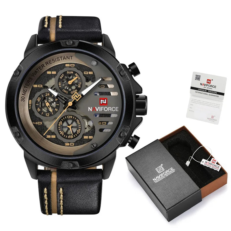 Men's Watches NAVIFORCE Brand Luxury Quartz Watch Man Leather Sport Wristwatches Waterproof Male Clock With Box Set For Sale