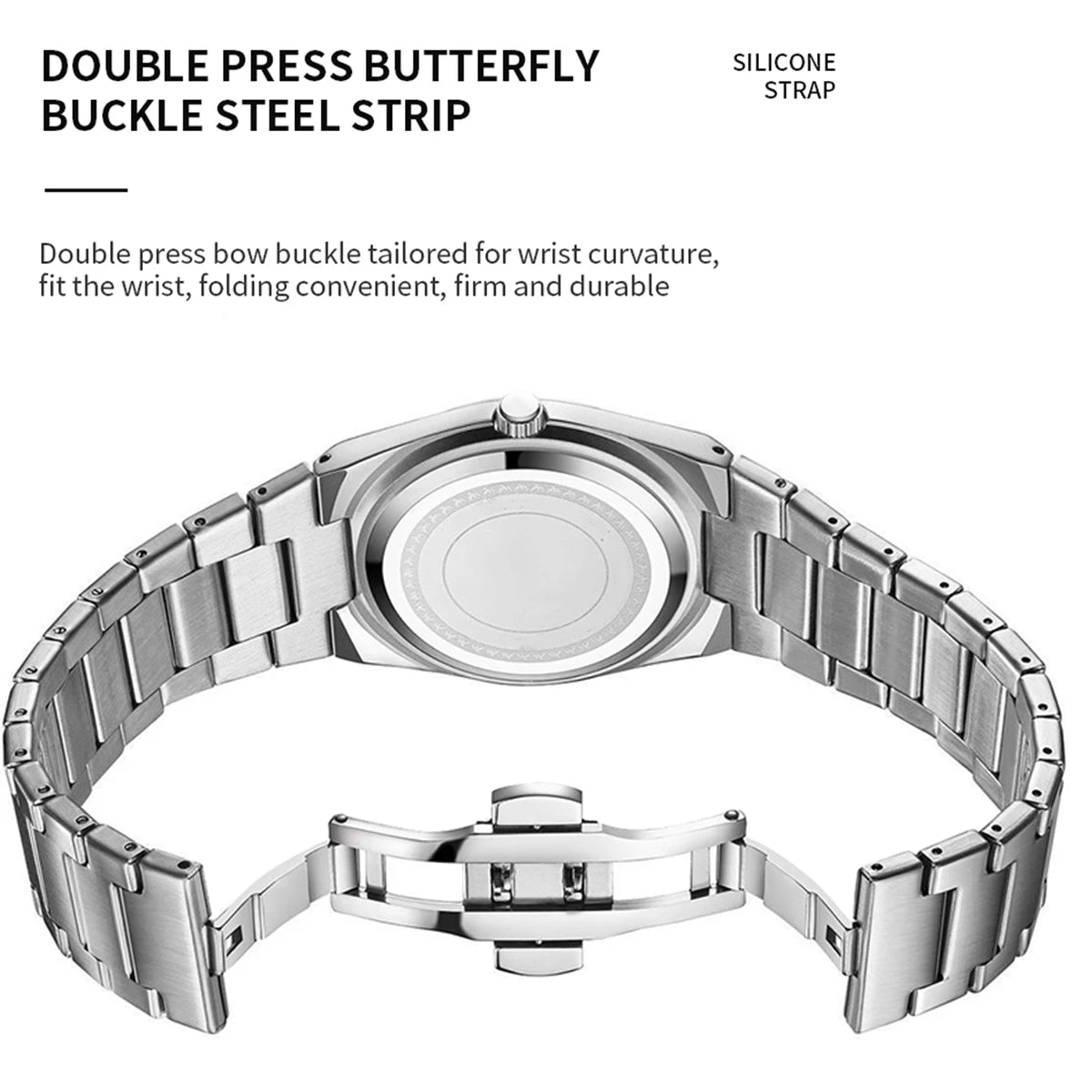 Men Business Watches Fashion Blue Silver Stainless Steel Strap 40mm Wine Barrel Shaped Top Brand Quartz Watch for Mens
