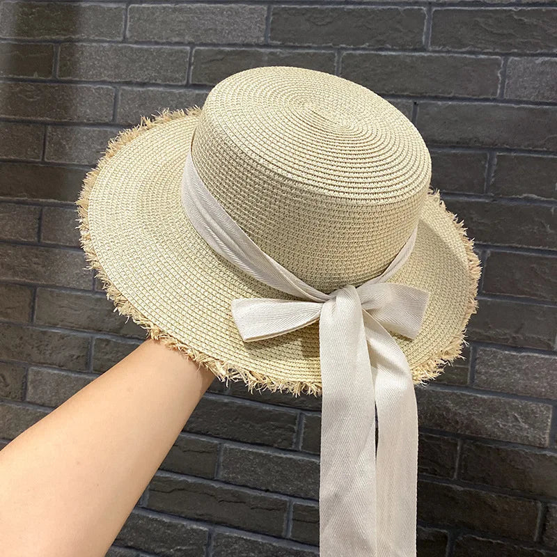 Women's casual ribbon straw hat
