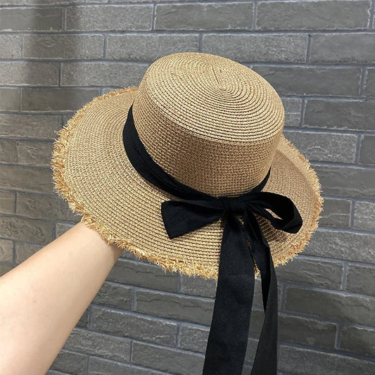 Women's casual ribbon straw hat