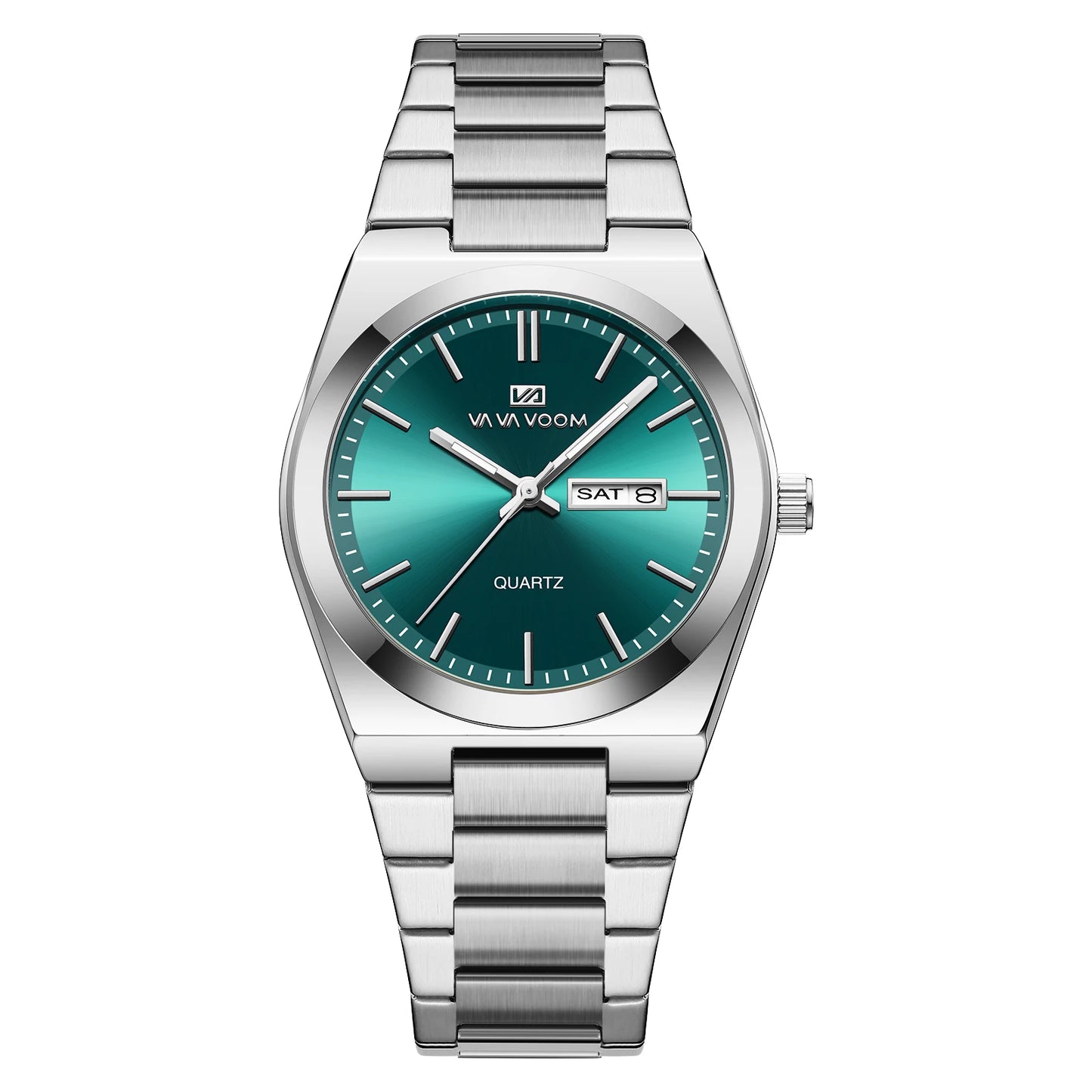 Men Business Watches Fashion Blue Silver Stainless Steel Strap 40mm Wine Barrel Shaped Top Brand Quartz Watch for Mens