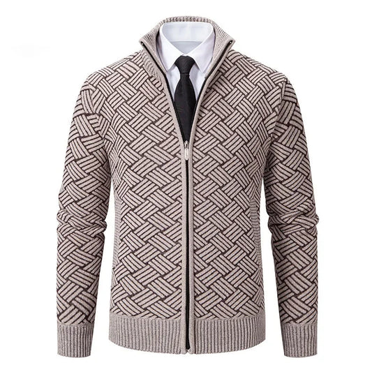 Men Jacket  Geometric Zipper Fly Stand Collar